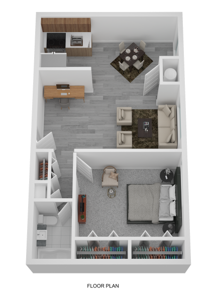 Floor plan for 1 bed, 1 bath, 661 sqft